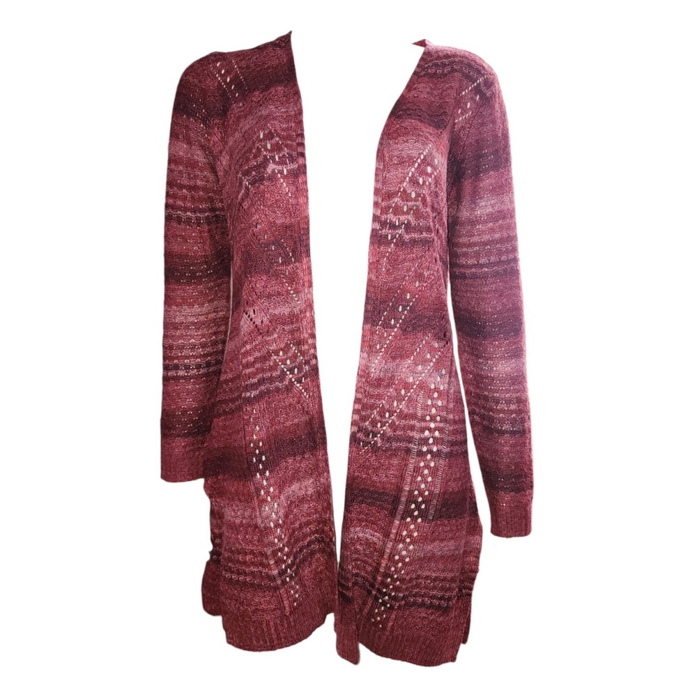 Indigo Sweater Cardigan Womens Size M Medium Red Open Knit Long Sleeve Cozy